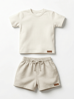 Conjunto Bebê Menino Verão Camiseta Algodão 100% + Short Linho Off-White (0-4)