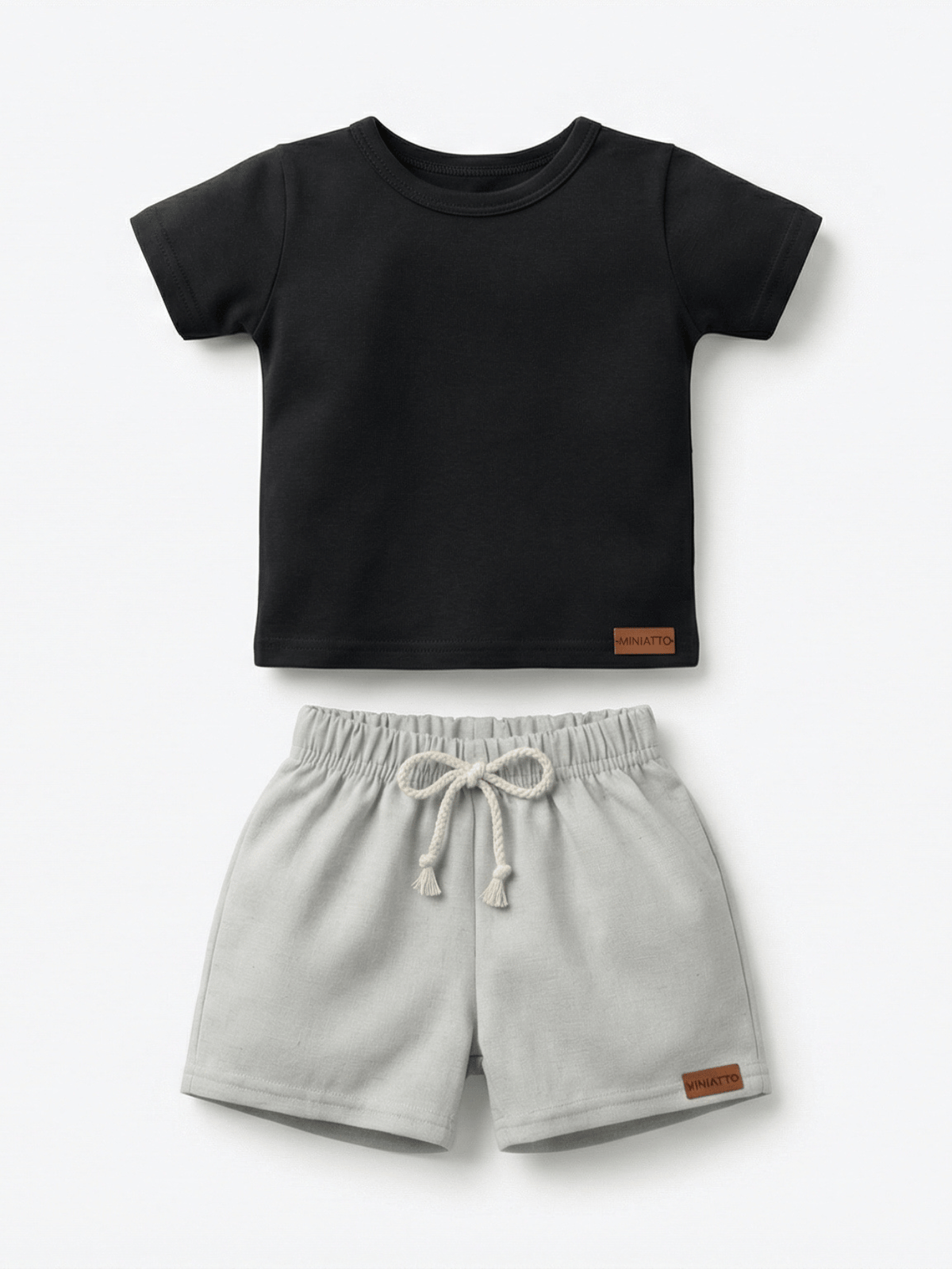 Conjunto Bebê Menino Verão Camiseta Algodão 100% + Short Linho Preto/Cinza (0-4)