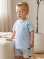 Conjunto Bebê Menino Verão Camiseta Algodão 100% + Short Linho Azul Bebê/Azul (0-4)