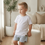 Conjunto Bebê Menino Verão Camiseta Algodão 100% + Short Linho Branco/Azul (0-4)