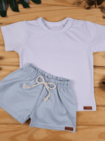 Conjunto Bebê Menino Verão Camiseta Algodão 100% + Short Linho Branco/Azul (0-4)