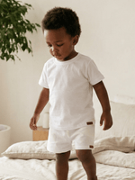 Conjunto Bebê Menino Verão Camiseta Algodão 100% + Short Linho Branco (0-4)