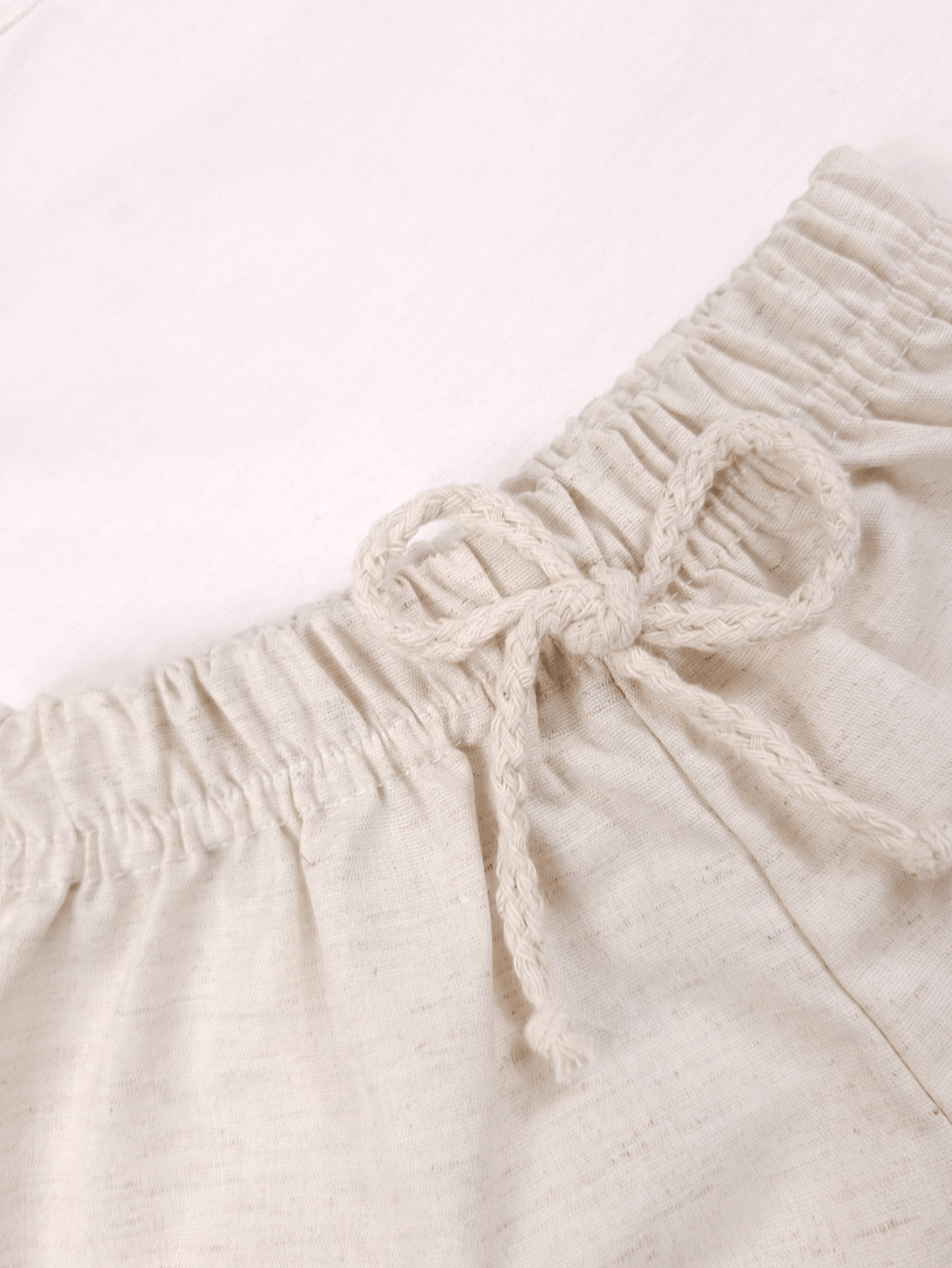 Conjunto Bebê Menino Verão Camiseta Algodão 100% + Short Linho Branco/Off-White (0-4)