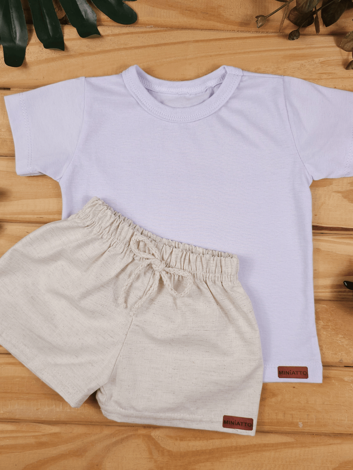 Conjunto Bebê Menino Verão Camiseta Algodão 100% + Short Linho Branco/Off-White (0-4)