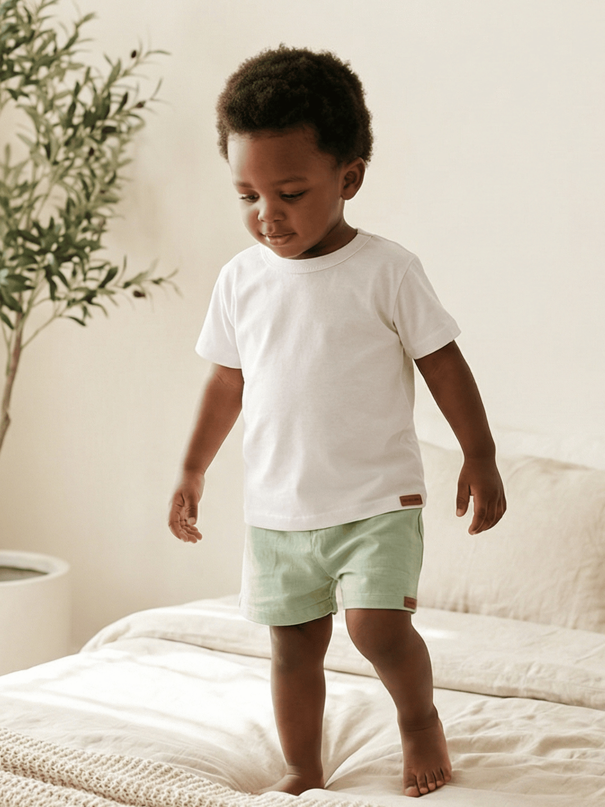 Conjunto Bebê Menino Verão Camiseta Algodão 100% + Short Linho Branco/Verde (0-4)