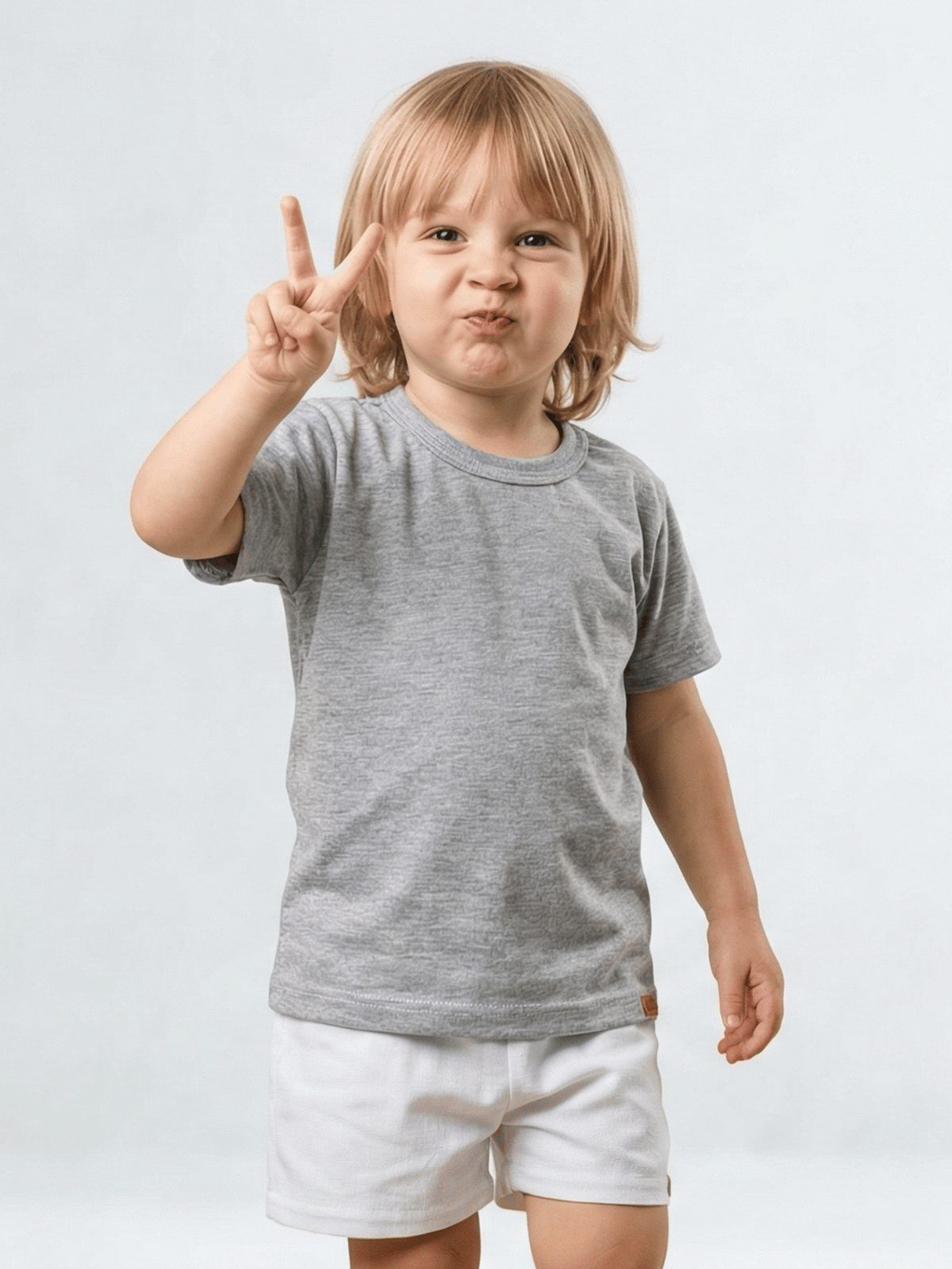Conjunto Bebê Menino Verão Camiseta Algodão 100% + Short Linho Cinza Mescla/Branco (0-4)