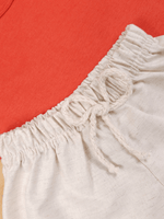 Conjunto Bebê Menino Verão Camiseta Algodão 100% + Short Linho Laranja Ferrugem/Off-White (0-4)