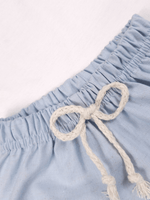 Conjunto Bebê Menino Verão Camiseta Algodão 100% + Short Linho Off-White/Azul (0-4)