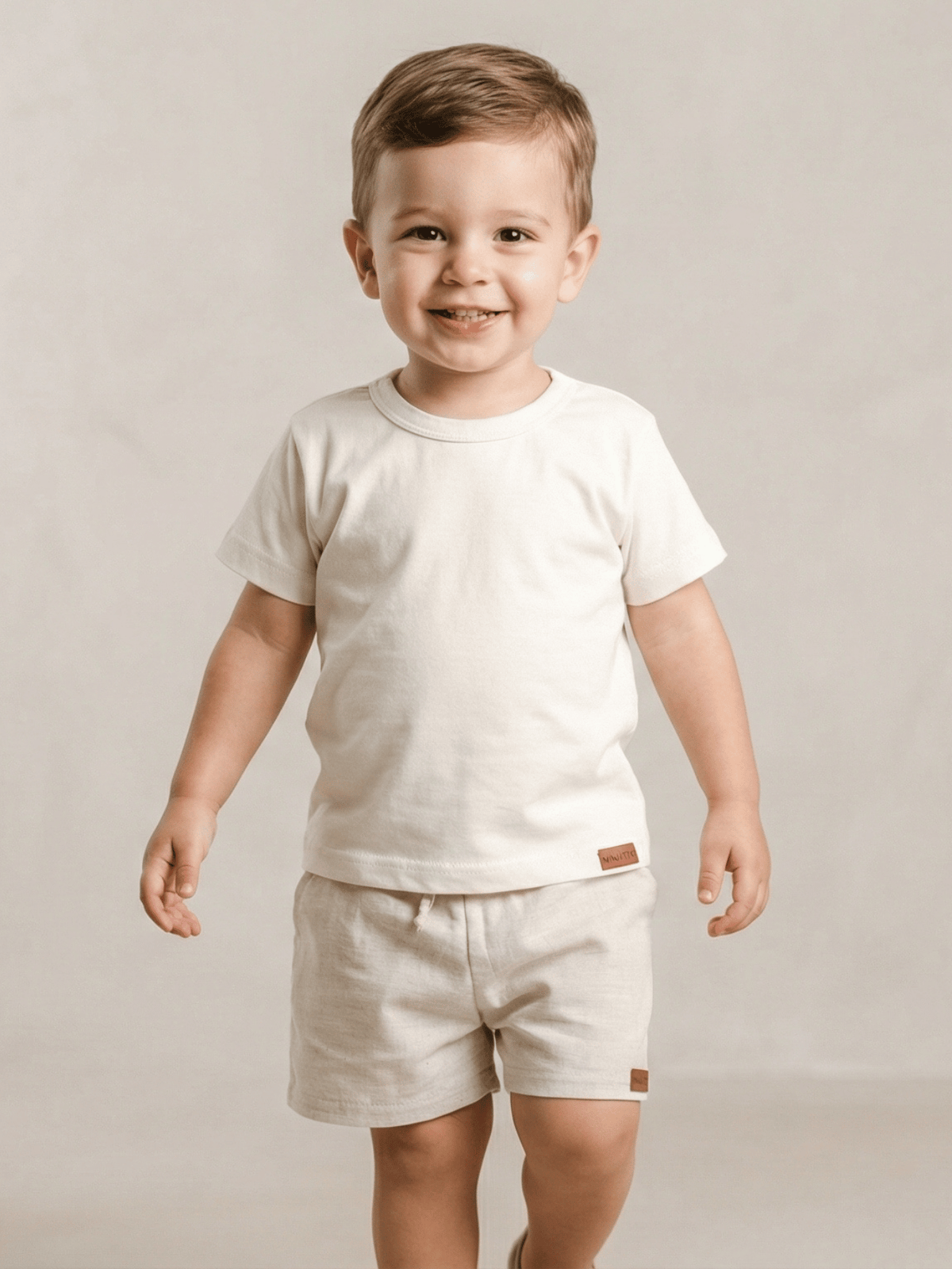 Conjunto Bebê Menino Verão Camiseta Algodão 100% + Short Linho Off-White (0-4)