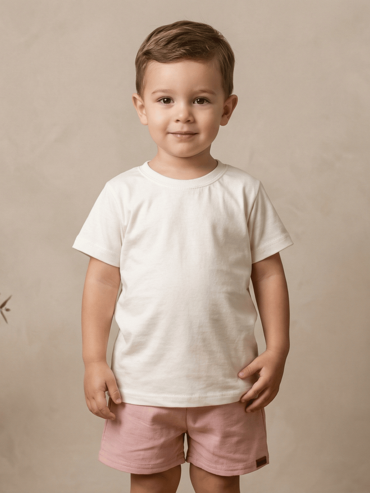 Conjunto Bebê Menino Verão Camiseta Algodão 100% + Short Linho Off-White/Rosa (0-4)