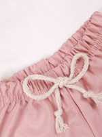 Conjunto Bebê Menino Verão Camiseta Algodão 100% + Short Linho Off-White/Rosa (0-4)