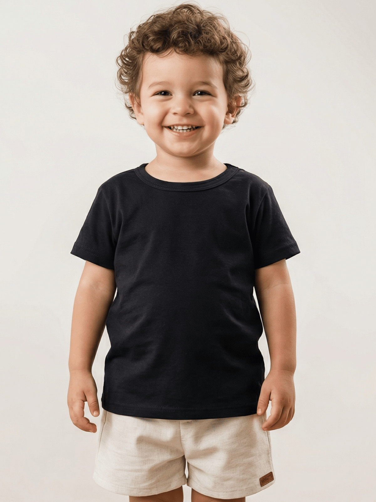 Conjunto Bebê Menino Verão Camiseta Algodão 100% + Short Linho Preto/Off-White(0-4)