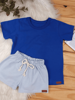 Conjunto Bebê Menino Verão Camiseta Azul Royal e Short Linho Azul