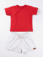 Conjunto Bebê Menino Verão Camiseta Algodão 100% + Short Linho Vermelha/Branco (0-4)