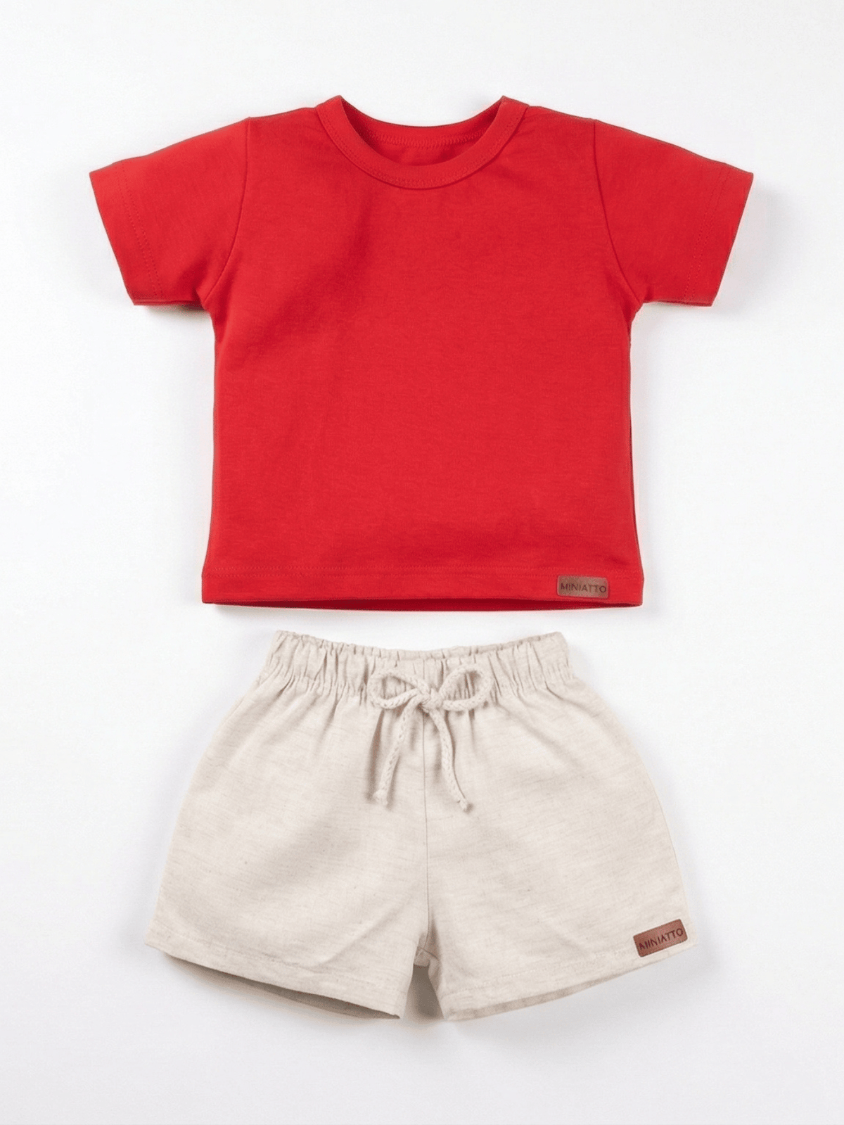 Conjunto Bebê Menino Verão Camiseta Algodão 100% + Short Linho Vermelha/Off-White (0-4)