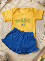 Conjunto Roupa Infantil Menina Body Brasil Amarelo e Short Babadinho Bebê