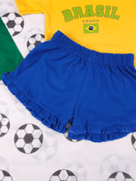 Conjunto Roupa Infantil Menina Body Brasil Amarelo e Short Babadinho Bebê