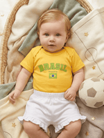 Conjunto Roupa Infantil Menina Body Brasil Amarelo e Short Babadinho Bebê