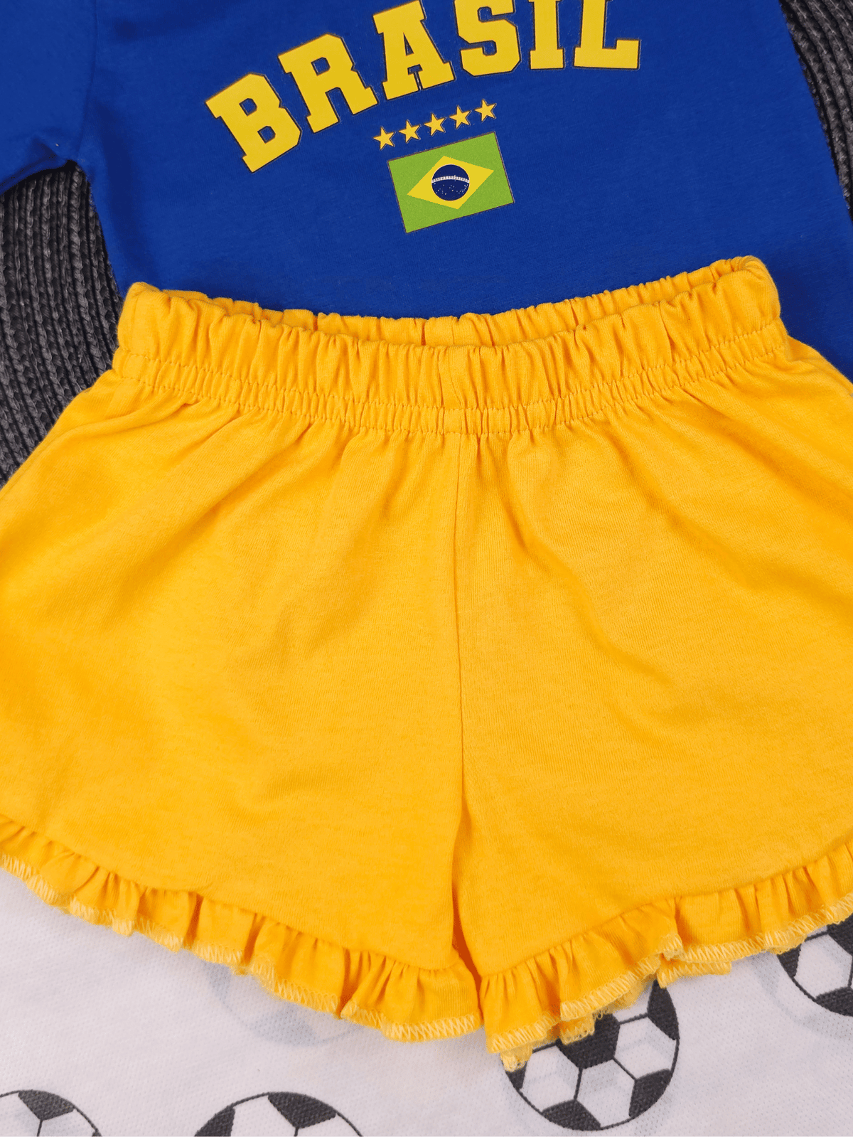Conjunto Bebê Menina Brasil Body Azul E Short Babadinho 100% Algodão