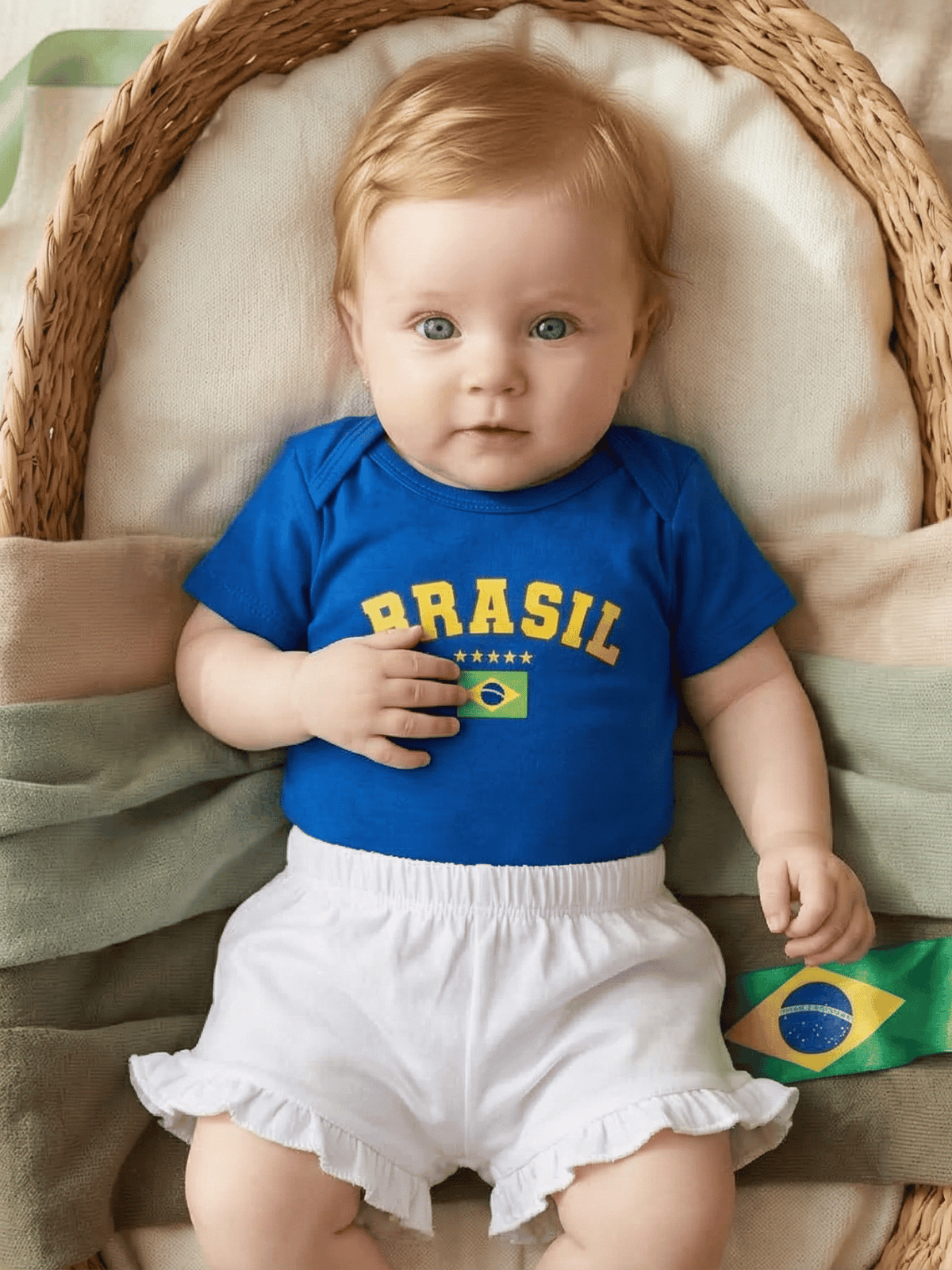 Conjunto Bebê Menina Brasil Body Azul E Short Babadinho 100% Algodão
