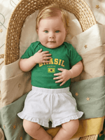 Conjunto Infantil Bebê Menina Brasil Body Verde Com Short Babadinho 100% Algodão