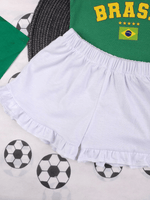 Conjunto Infantil Bebê Menina Brasil Body Verde Com Short Babadinho 100% Algodão