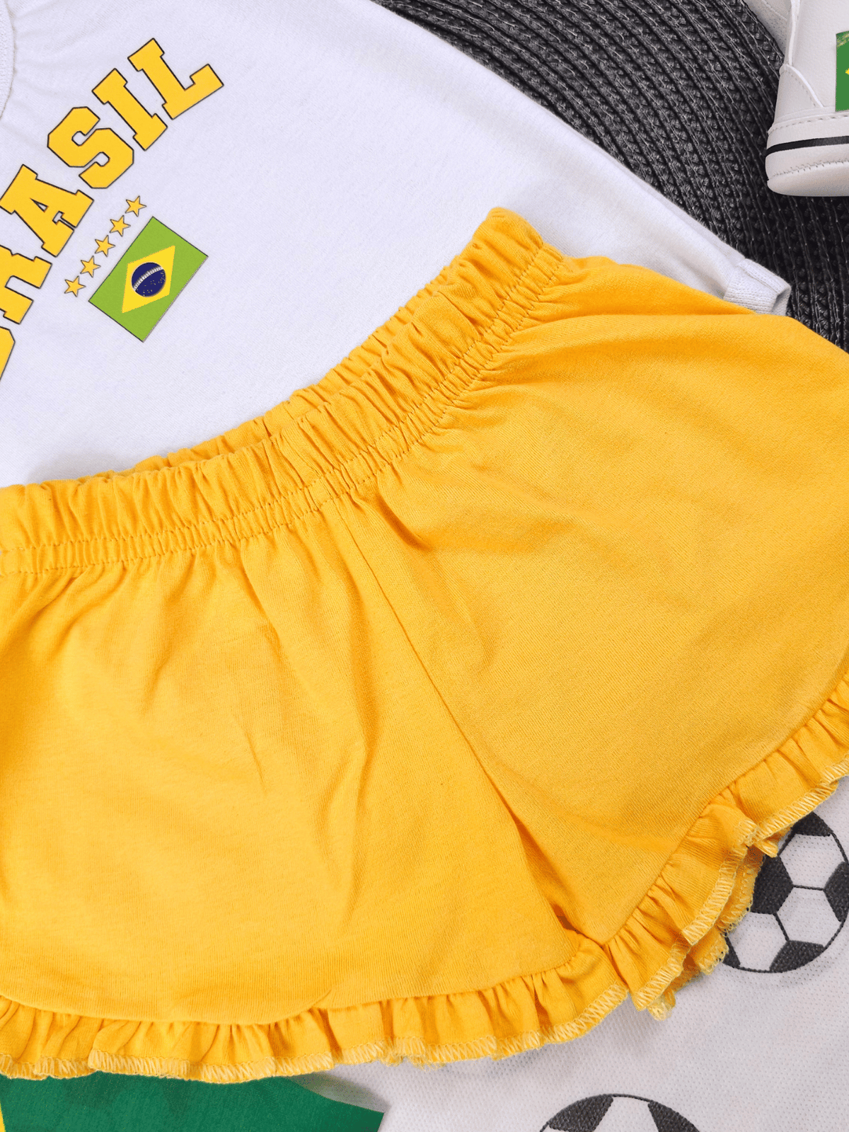 Conjunto Bebê Menina Body Branco Brasil Copa com Short Babadinho 100% Algodão