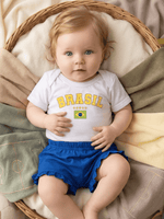 Conjunto Bebê Menina Body Branco Brasil Copa com Short Babadinho 100% Algodão