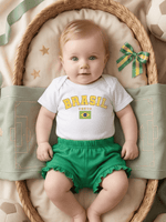 Conjunto Bebê Menina Body Branco Brasil Copa com Short Babadinho 100% Algodão