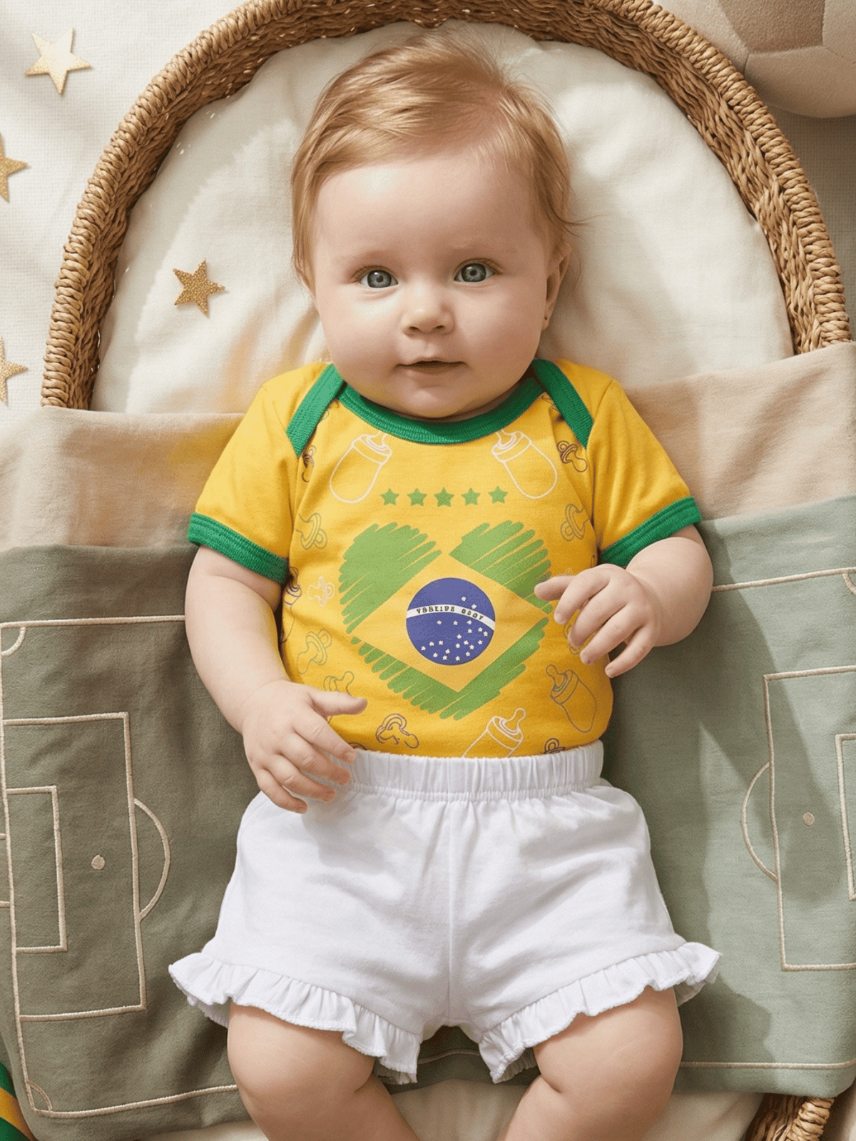 Conjunto Bebê Menina Brasil Body Estampado E Short Babadinho 100% Algodão