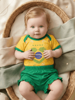 Conjunto Bebê Menina Brasil Body Estampado E Short Babadinho 100% Algodão