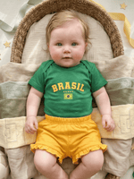 Conjunto Infantil Bebê Menina Brasil Body Verde Com Short Babadinho 100% Algodão