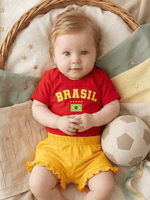 Conjunto Bebê Menina Brasil Body Vermelho Com Short Babadinho Amarelo 100% Algodão