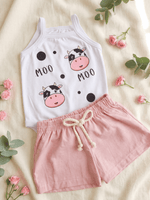 Conjunto Bebê Menina Body Alcinha Vaquinha e Short Linho