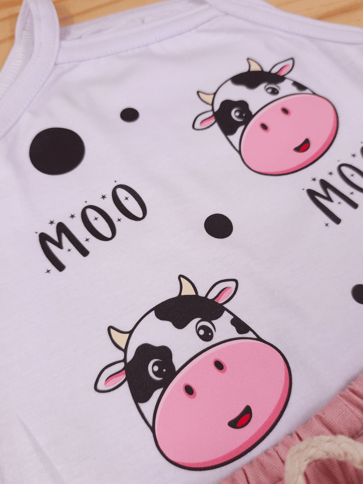 Conjunto Bebê Menina Body Alcinha Vaquinha e Short Linho