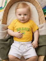 Roupa Conjunto de Bebê Menino Body Amarelo Brasil E Short de Malha