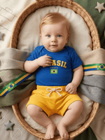 Conjunto Bebê Menino Brasil Body Azul e Short de Malha 100% Algodão