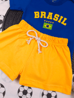 Conjunto Bebê Menino Brasil Body Azul e Short de Malha 100% Algodão