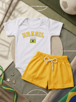 Conjunto Bebê Menino Copa Brasil Body Branco e Short de Malha 100% Algodão