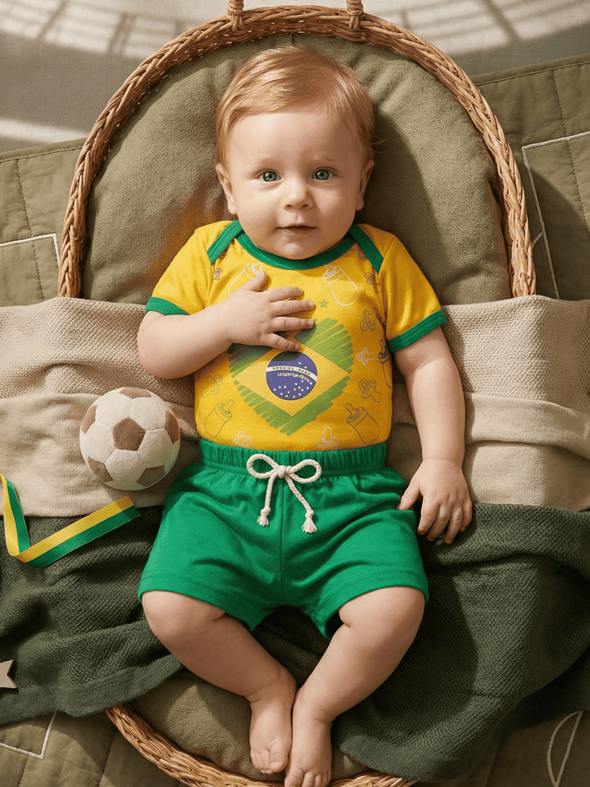 Conjunto Bebê Menino Brasil Body Estampado E Short de Malha 100% Algodão