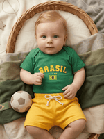 Conjunto Bebê Menino Body Verde E Short de Malha 100% Algodão Brasil Copa do Mundo