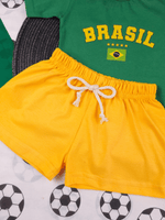 Conjunto Bebê Menino Body Verde E Short de Malha 100% Algodão Brasil Copa do Mundo