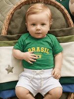 Conjunto Bebê Menino Body Verde E Short de Malha 100% Algodão Brasil Copa do Mundo