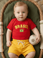 Conjunto Bebê Menino Body Vermelho Brasil Com Short Amarelo De Malha