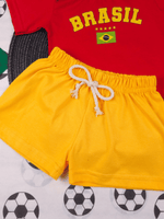 Conjunto Bebê Menino Body Vermelho Brasil Com Short Amarelo De Malha