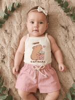 Conjunto Bebê Menina Capivara Body Alcinha e Short Linho
