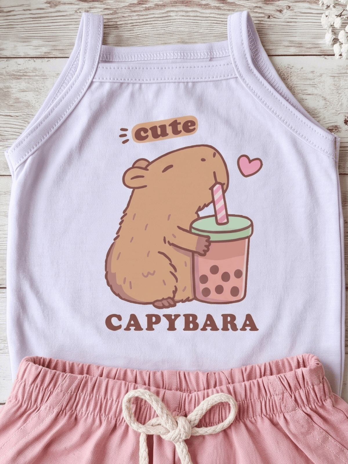 Conjunto Bebê Menina Capivara Body Alcinha e Short Linho