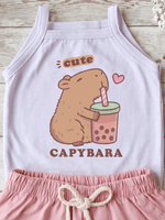 Conjunto Bebê Menina Capivara Body Alcinha e Short Linho