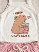 Conjunto Bebê Menina Capivara Body Alcinha e Short Linho