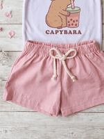 Conjunto Bebê Menina Capivara Body Alcinha e Short Linho